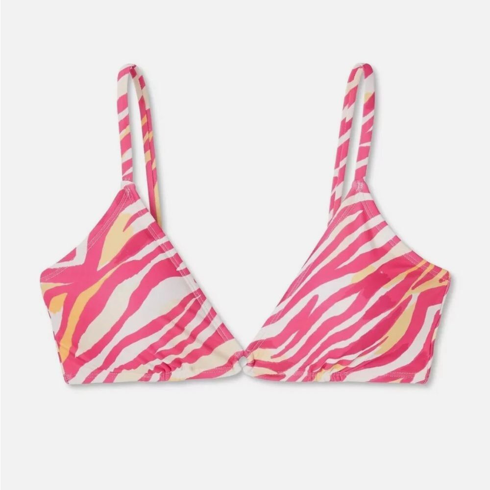 Shade & Shore Pink and Yellow Zebra Print Swim Bikini Top,‎ Size XL (16), NWT